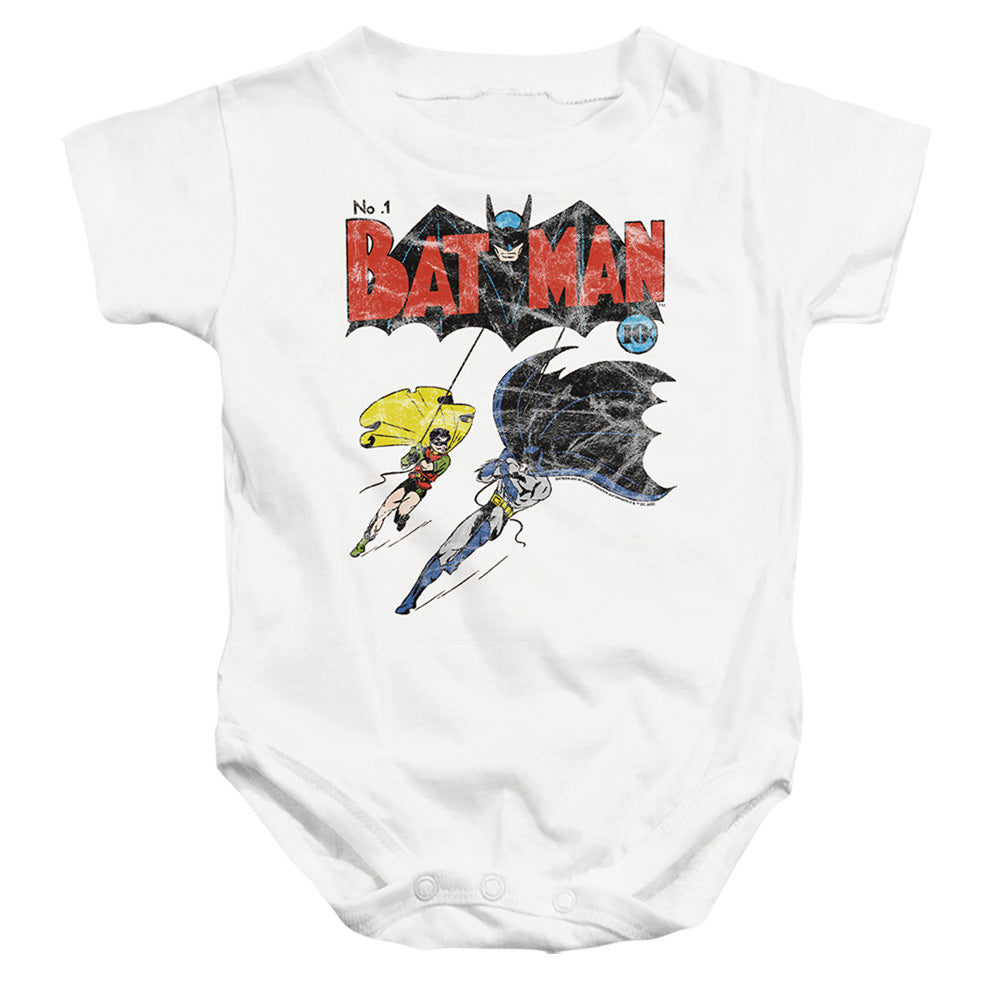 AN OFFCIALLY LICENSED BATMAN BATMAN NO.1 2 BABY BODYSUIT WHITE
