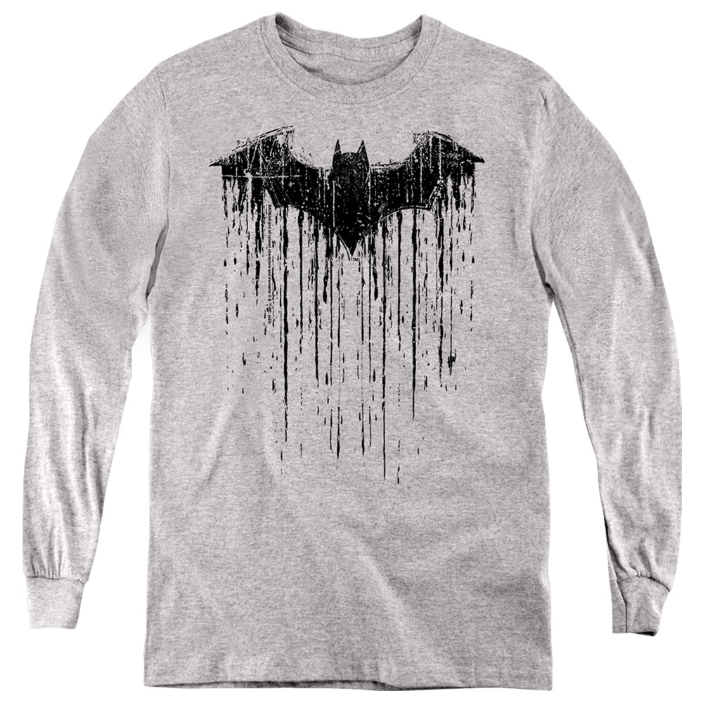 AN OFFCIALLY LICENSED BATMAN BATMAN PAINT 2 YOUTH LONG SLEEVE T-SHIRT ATHLETIC HEATHER