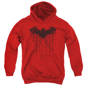 AN OFFCIALLY LICENSED BATMAN BATMAN PAINT 3 YOUTH HOODIE RED