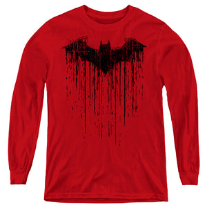 AN OFFCIALLY LICENSED BATMAN BATMAN PAINT 3 YOUTH LONG SLEEVE T-SHIRT RED
