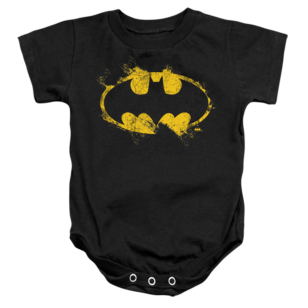 AN OFFCIALLY LICENSED BATMAN PAINT ROLLER LOGO BABY BODYSUIT BLACK