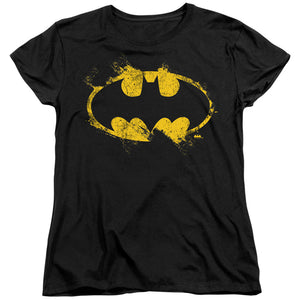 AN OFFCIALLY LICENSED BATMAN PAINT ROLLER LOGO WOMEN'S REGULAR FIT T-SHIRT BLACK