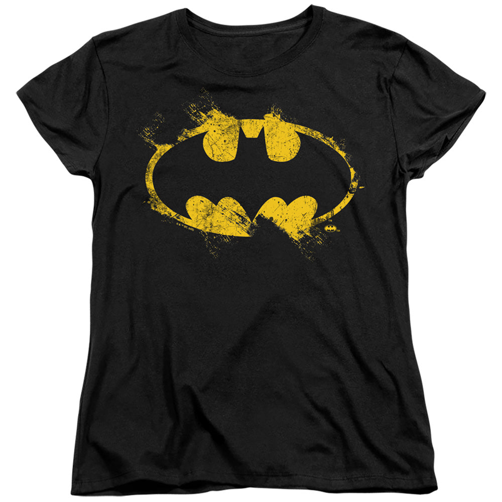 AN OFFCIALLY LICENSED BATMAN PAINT ROLLER LOGO WOMEN'S REGULAR FIT T-SHIRT BLACK