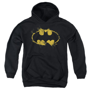 AN OFFCIALLY LICENSED BATMAN PAINT ROLLER LOGO YOUTH HOODIE BLACK