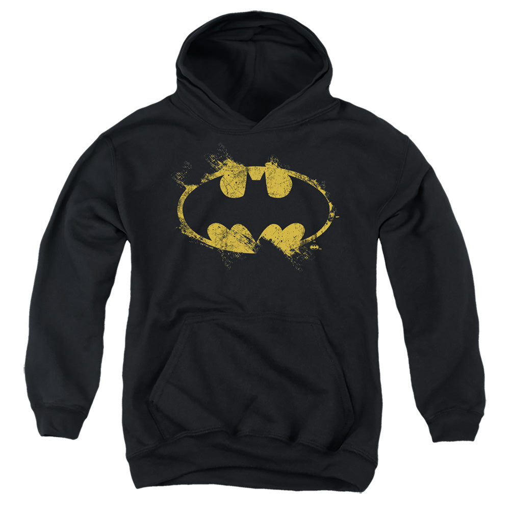 AN OFFCIALLY LICENSED BATMAN PAINT ROLLER LOGO YOUTH HOODIE BLACK