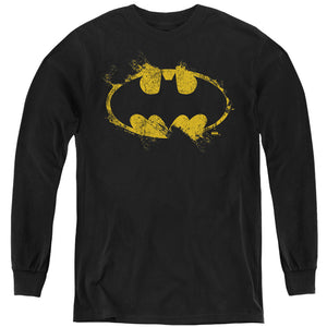 AN OFFCIALLY LICENSED BATMAN PAINT ROLLER LOGO YOUTH LONG SLEEVE T-SHIRT BLACK
