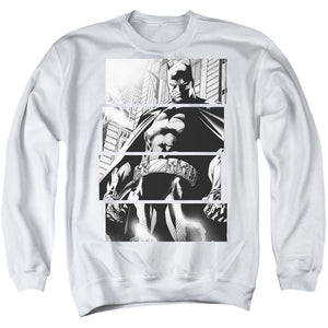 AN OFFCIALLY LICENSED BATMAN PANELS ADULT UNISEX CREWNECK SWEATSHIRT WHITE