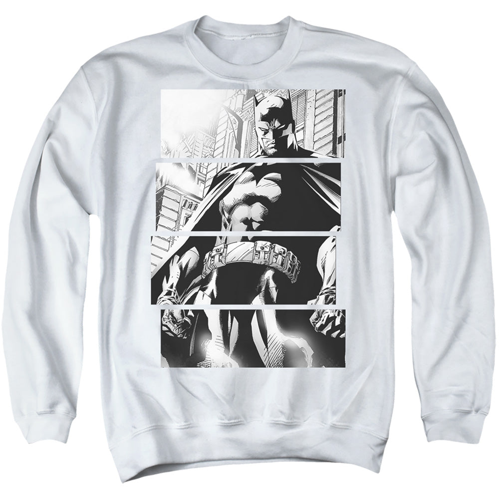 AN OFFCIALLY LICENSED BATMAN PANELS ADULT UNISEX CREWNECK SWEATSHIRT WHITE