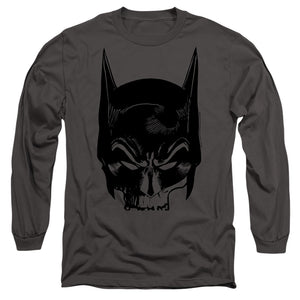 AN OFFCIALLY LICENSED BATMAN SKULL ON GRAY MEN'S LONG SLEEVE T-SHIRT CHARCOAL