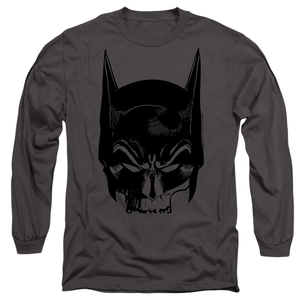 AN OFFCIALLY LICENSED BATMAN SKULL ON GRAY MEN'S LONG SLEEVE T-SHIRT CHARCOAL