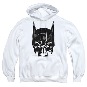 AN OFFCIALLY LICENSED BATMAN SKULL ON WHITE ADULT UNISEX PULLOVER HOODIE WHITE
