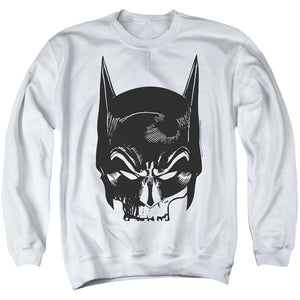 AN OFFCIALLY LICENSED BATMAN SKULL ON WHITE ADULT UNISEX CREWNECK SWEATSHIRT WHITE
