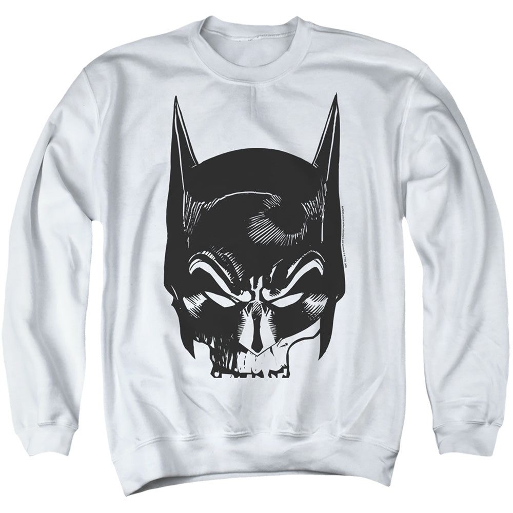 AN OFFCIALLY LICENSED BATMAN SKULL ON WHITE ADULT UNISEX CREWNECK SWEATSHIRT WHITE
