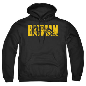 AN OFFCIALLY LICENSED BATMAN TEXT ON BLACK ADULT UNISEX PULLOVER HOODIE BLACK