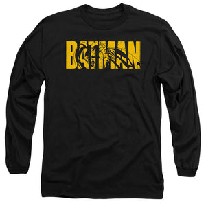 AN OFFCIALLY LICENSED BATMAN TEXT ON BLACK MEN'S LONG SLEEVE T-SHIRT BLACK