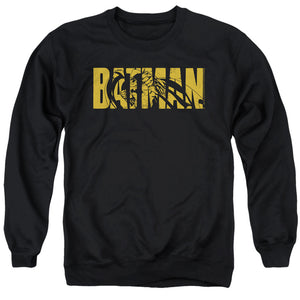 AN OFFCIALLY LICENSED BATMAN TEXT ON BLACK ADULT UNISEX CREWNECK SWEATSHIRT BLACK