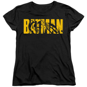 AN OFFCIALLY LICENSED BATMAN TEXT ON BLACK WOMEN'S REGULAR FIT T-SHIRT BLACK