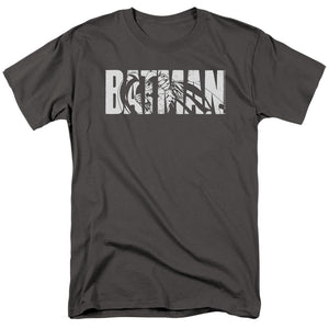AN OFFCIALLY LICENSED BATMAN TEXT ON GRAY MEN'S REGULAR FIT T-SHIRT CHARCOAL