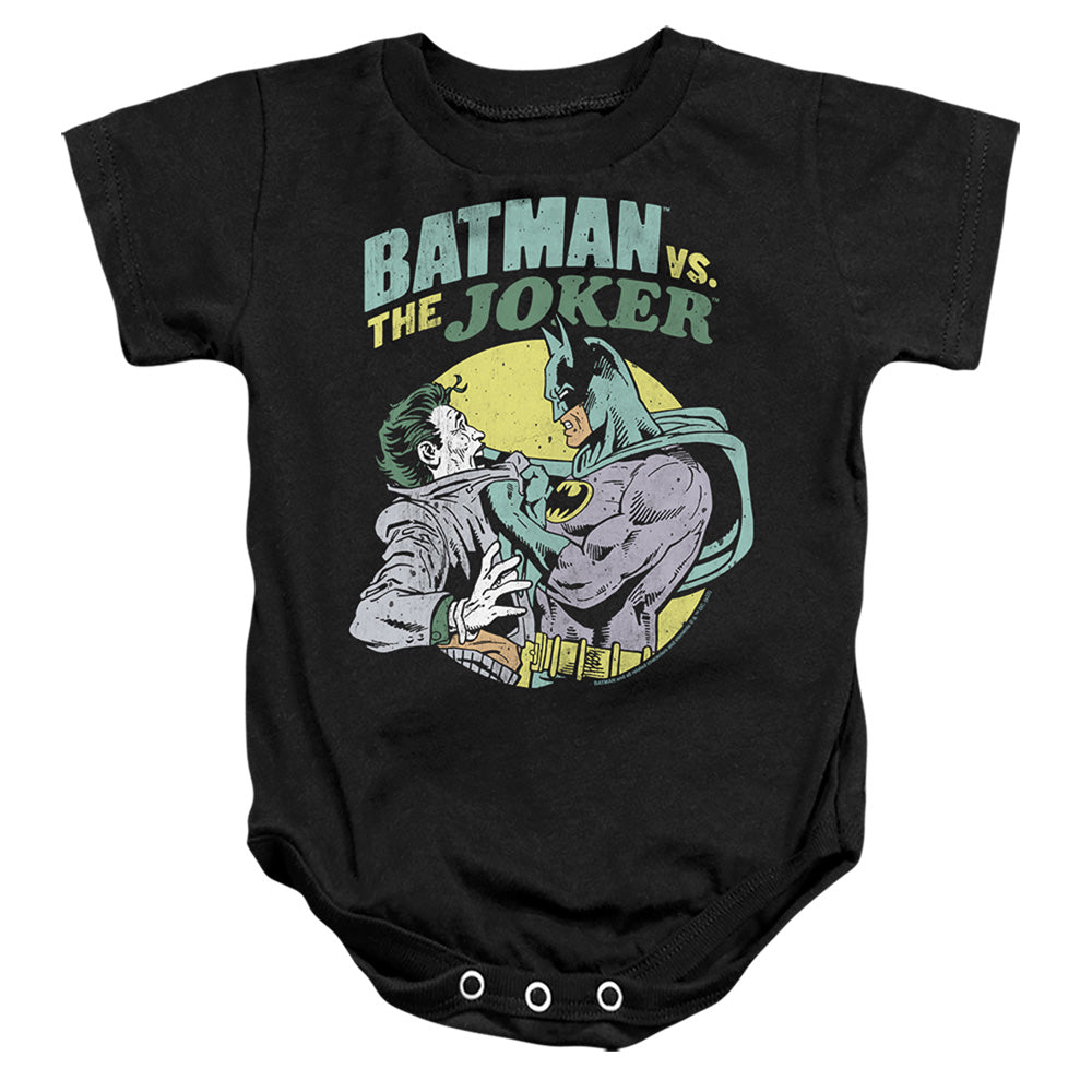 AN OFFCIALLY LICENSED BATMAN BATMAN VS JOKER 3 BABY BODYSUIT BLACK