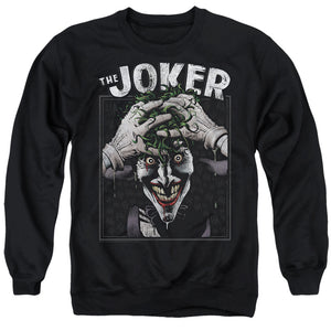 AN OFFCIALLY LICENSED BATMAN CRAZED JOKER ADULT UNISEX CREWNECK SWEATSHIRT BLACK