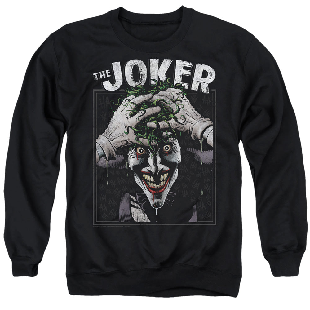 AN OFFCIALLY LICENSED BATMAN CRAZED JOKER ADULT UNISEX CREWNECK SWEATSHIRT BLACK