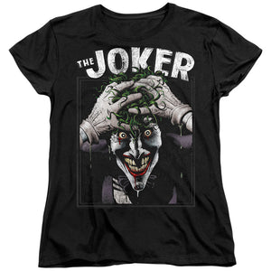 AN OFFCIALLY LICENSED BATMAN CRAZED JOKER WOMEN'S REGULAR FIT T-SHIRT BLACK