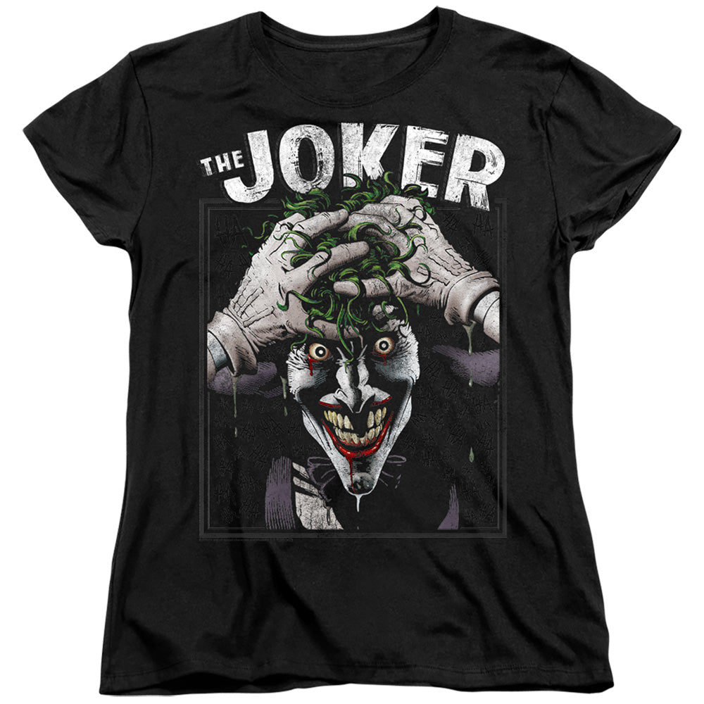 AN OFFCIALLY LICENSED BATMAN CRAZED JOKER WOMEN'S REGULAR FIT T-SHIRT BLACK