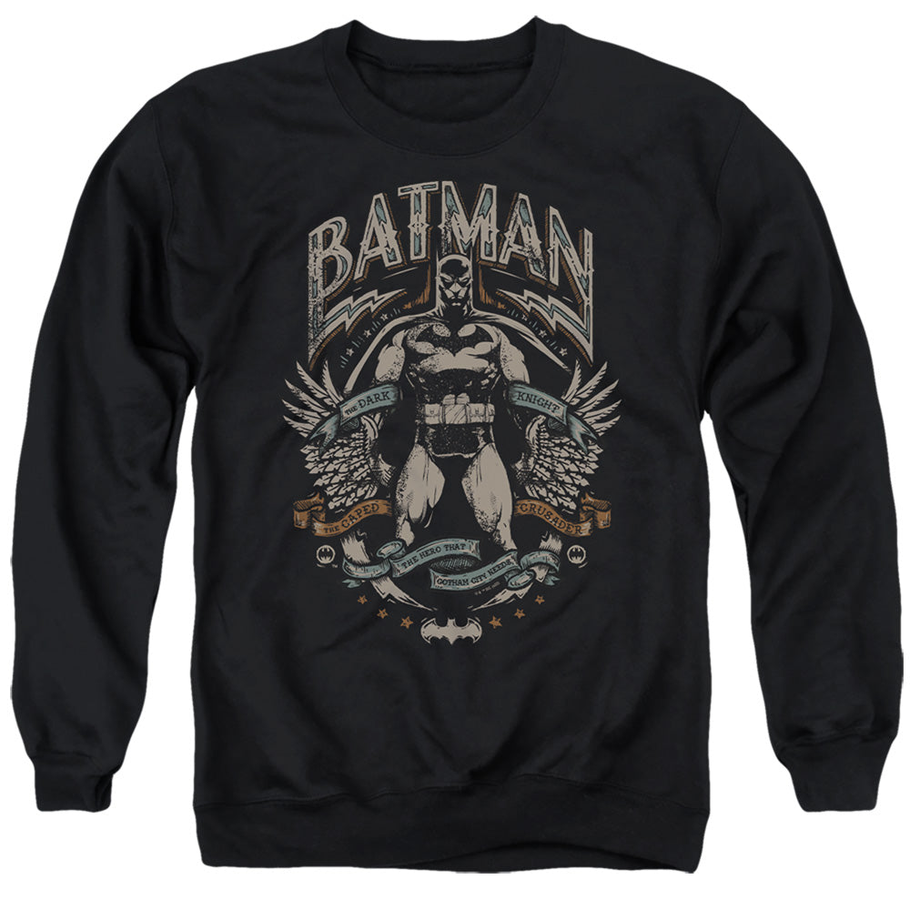 AN OFFCIALLY LICENSED BATMAN GOTHAM HERO ON BLACK ADULT UNISEX CREWNECK SWEATSHIRT BLACK