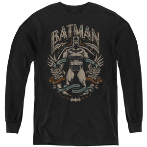 AN OFFCIALLY LICENSED BATMAN GOTHAM HERO ON BLACK YOUTH LONG SLEEVE T-SHIRT BLACK