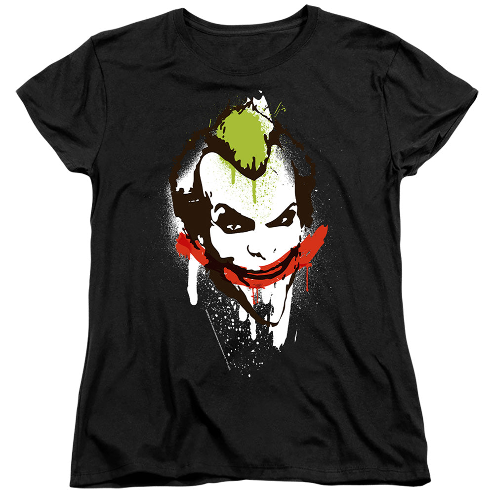 AN OFFCIALLY LICENSED BATMAN JOKER BIG FACE WOMEN'S REGULAR FIT T-SHIRT BLACK