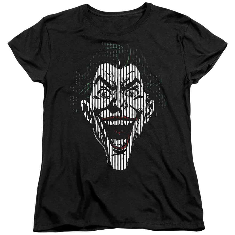 AN OFFCIALLY LICENSED BATMAN JOKER LINES WOMEN'S REGULAR FIT T-SHIRT BLACK