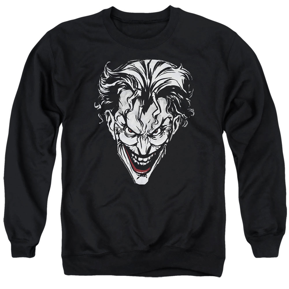 AN OFFCIALLY LICENSED BATMAN JOKER RED ON BLACK ADULT UNISEX CREWNECK SWEATSHIRT BLACK