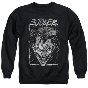 AN OFFCIALLY LICENSED BATMAN JOKER STORM ON BLACK ADULT UNISEX CREWNECK SWEATSHIRT BLACK