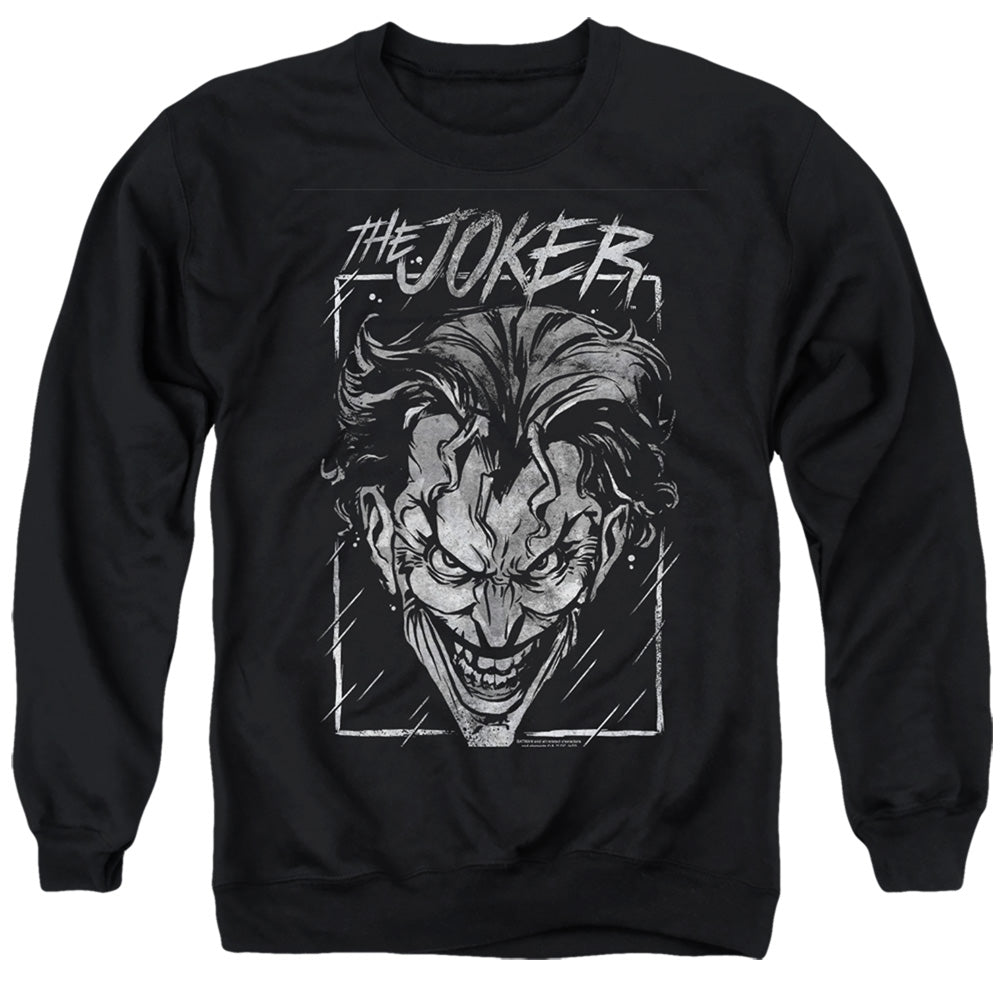 AN OFFCIALLY LICENSED BATMAN JOKER STORM ON BLACK ADULT UNISEX CREWNECK SWEATSHIRT BLACK