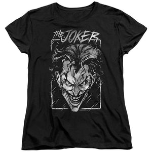 AN OFFCIALLY LICENSED BATMAN JOKER STORM ON BLACK WOMEN'S REGULAR FIT T-SHIRT BLACK
