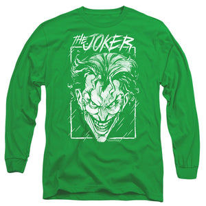 AN OFFCIALLY LICENSED BATMAN JOKER STORM ON GREEN MEN'S LONG SLEEVE T-SHIRT KELLY GREEN