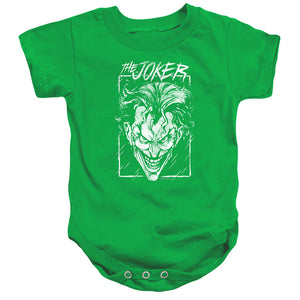 AN OFFCIALLY LICENSED BATMAN JOKER STORM ON GREEN BABY BODYSUIT KELLY GREEN