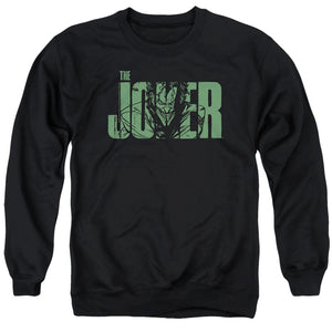 AN OFFCIALLY LICENSED BATMAN JOKER TEXT ON BLACK ADULT UNISEX CREWNECK SWEATSHIRT BLACK