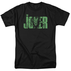 AN OFFCIALLY LICENSED BATMAN JOKER TEXT ON BLACK MEN'S REGULAR FIT T-SHIRT BLACK