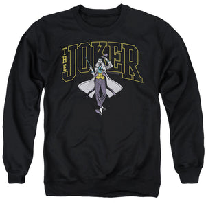 AN OFFCIALLY LICENSED BATMAN JOKER VARSITY ON BLACK ADULT UNISEX CREWNECK SWEATSHIRT BLACK