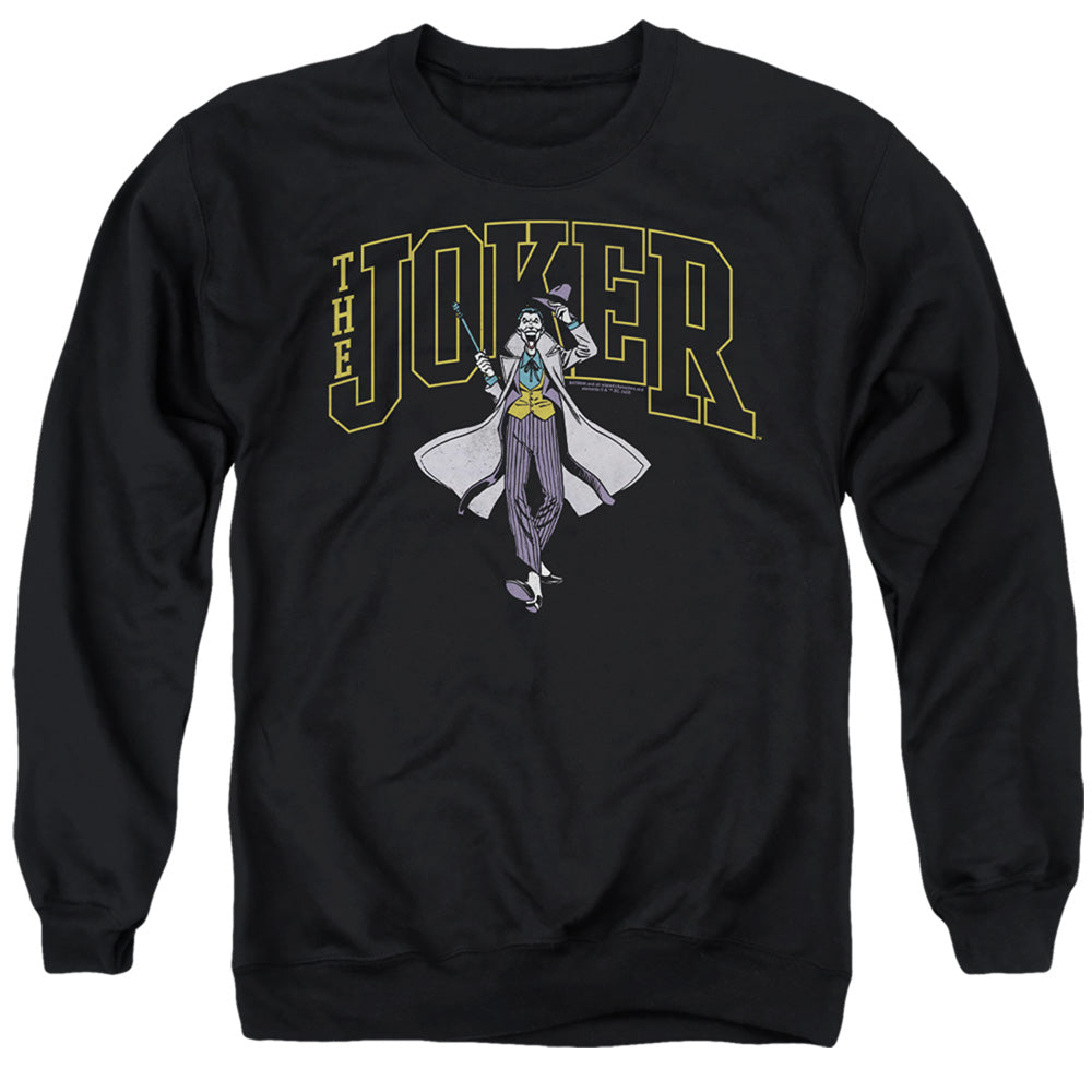 AN OFFCIALLY LICENSED BATMAN JOKER VARSITY ON BLACK ADULT UNISEX CREWNECK SWEATSHIRT BLACK