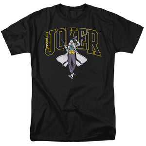 AN OFFCIALLY LICENSED BATMAN JOKER VARSITY ON BLACK MEN'S REGULAR FIT T-SHIRT BLACK