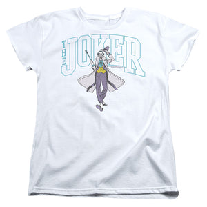AN OFFCIALLY LICENSED BATMAN JOKER VARSITY ON WHITE WOMEN'S REGULAR FIT T-SHIRT WHITE