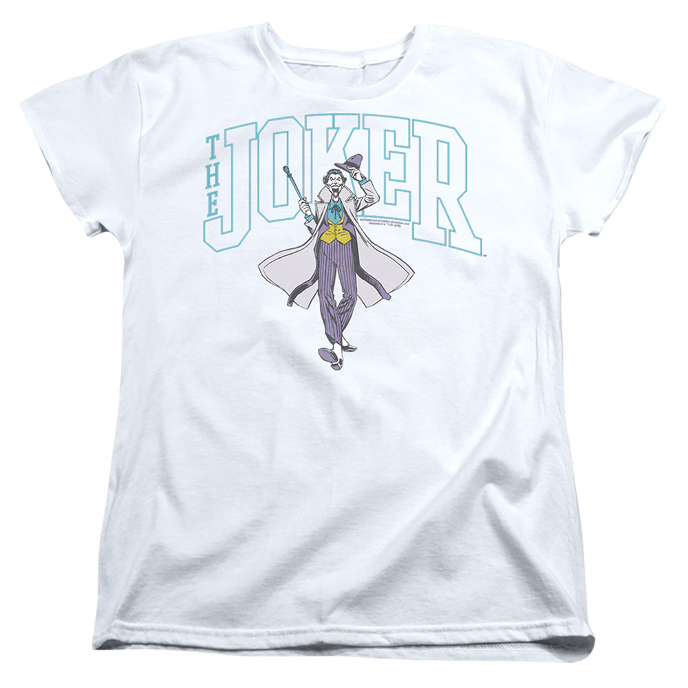 AN OFFCIALLY LICENSED BATMAN JOKER VARSITY ON WHITE WOMEN'S REGULAR FIT T-SHIRT WHITE