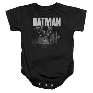 AN OFFCIALLY LICENSED BATMAN LIGHT BLUELINE BABY BODYSUIT BLACK
