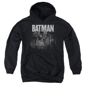 AN OFFCIALLY LICENSED BATMAN LIGHT BLUELINE YOUTH HOODIE BLACK