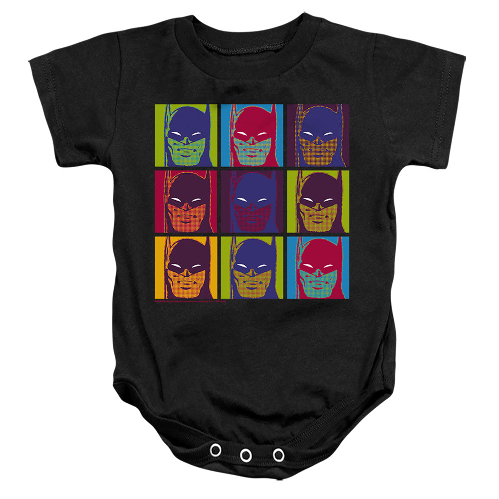 AN OFFCIALLY LICENSED BATMAN POP ART BATMAN 1 BABY BODYSUIT BLACK