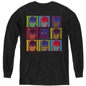 AN OFFCIALLY LICENSED BATMAN POP ART BATMAN 1 YOUTH LONG SLEEVE T-SHIRT BLACK