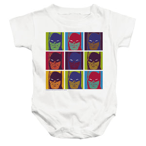 AN OFFCIALLY LICENSED BATMAN POP ART BATMAN 2 BABY BODYSUIT WHITE