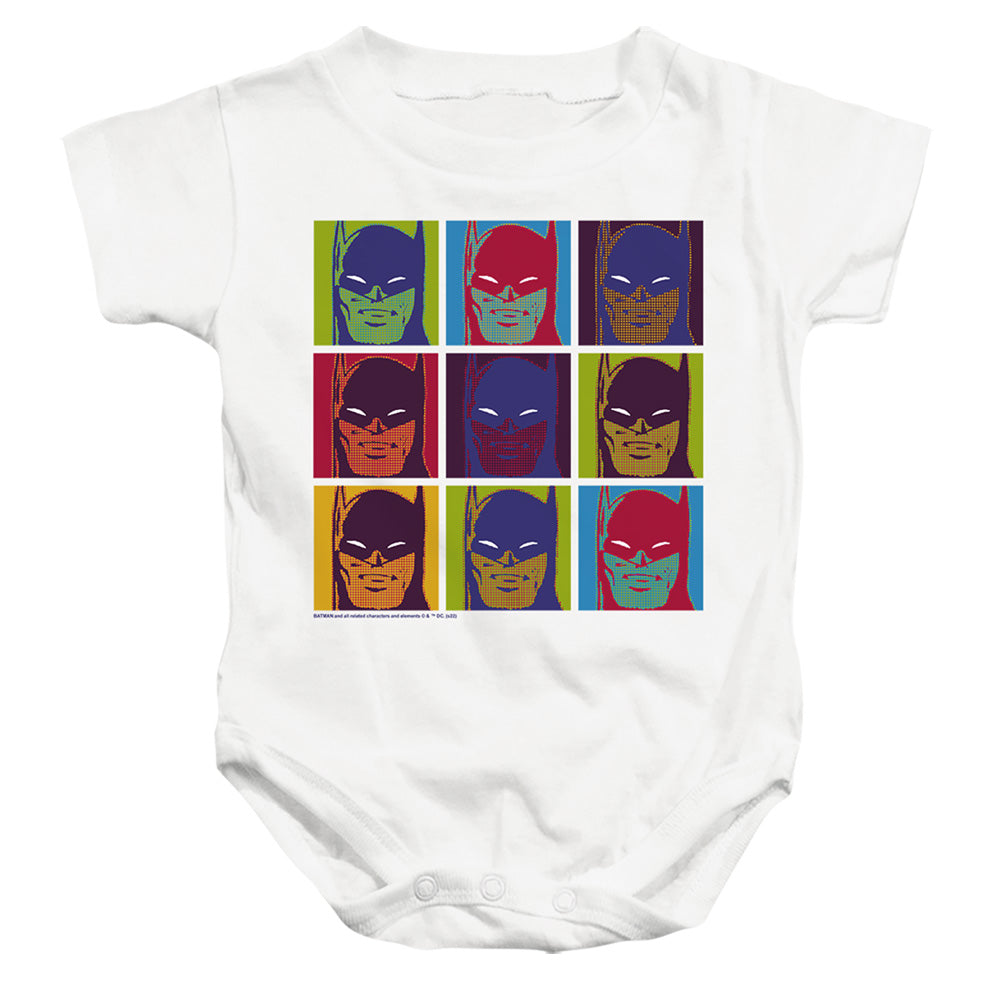 AN OFFCIALLY LICENSED BATMAN POP ART BATMAN 2 BABY BODYSUIT WHITE